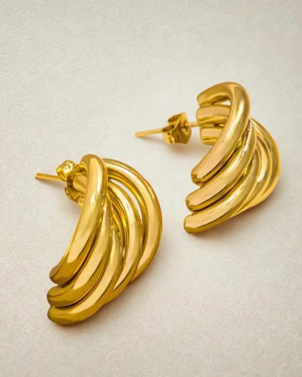 Gold Plated Stainless Steel Chunky Gold Croissant Hoop Earrings