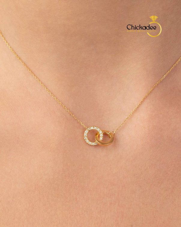 Solid Gold Diamond Interlocking Circle Necklace