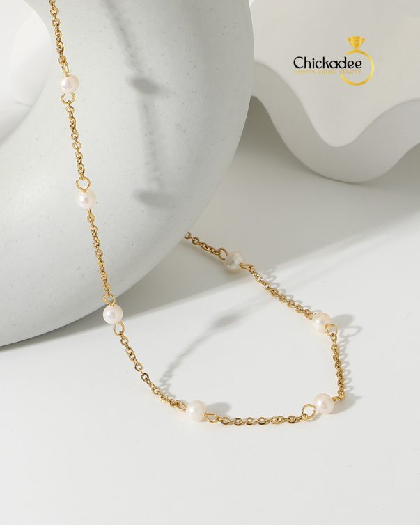 18K Gold Plated Stainless Steel  Pearl Bead Chain