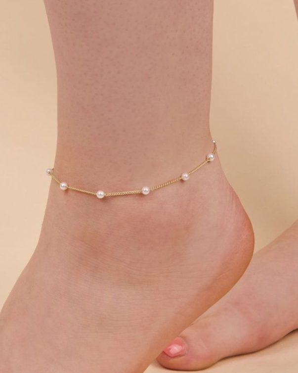 Gold Plated Stainless Steel Pearl Chain Anklets