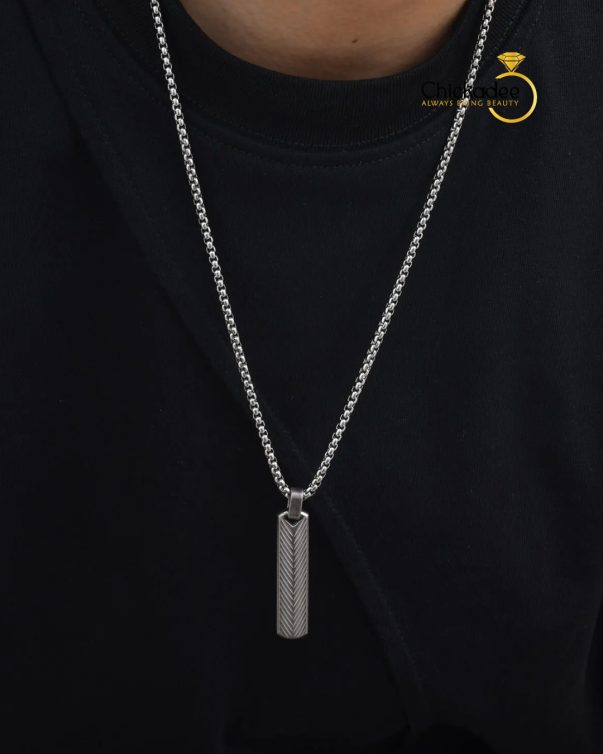 Silver Stainless Steel Vertical Bar Pendant Necklaces