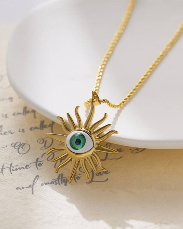 Waterproof Tarnish Free Jewelry Blue Brown Green Turkish Devil Evil Eye Pendant Necklace
