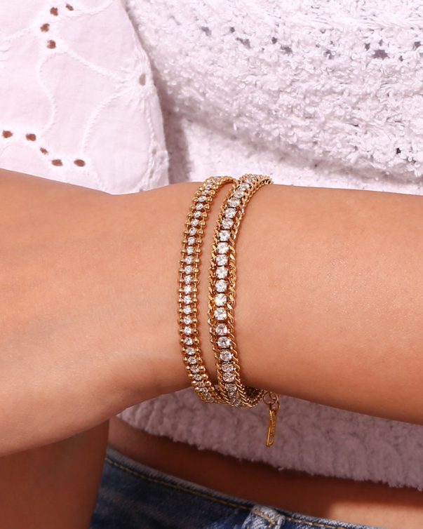 18K Gold Plated Stainless Steel bead chain with zircon- gold Bracelet