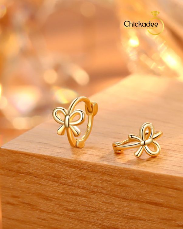 925 Sterling Silver Butterfly Bowknot Cute Hoops