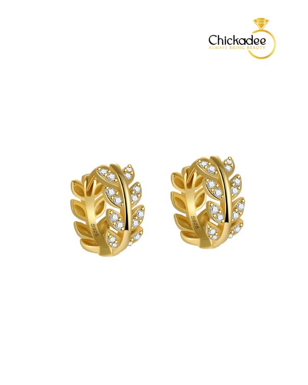 925 Sterling Silver Cubic Zirconia Leaf Huggies Hoops Earrings