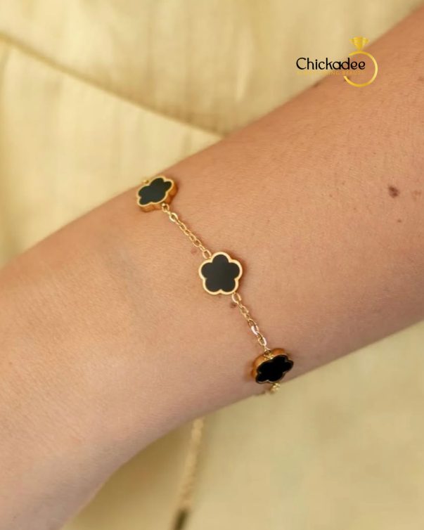 Gold Plated Gold Plated Eden Clover Bracelet - Black