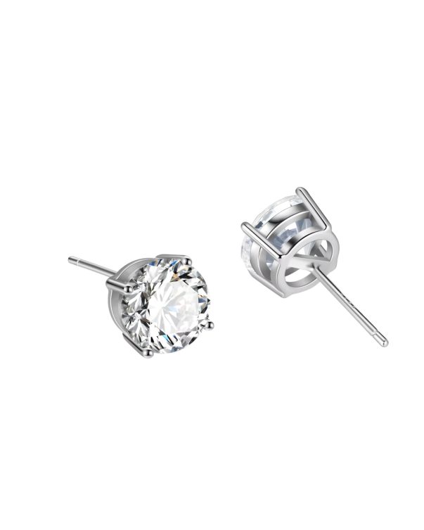 Silver Cubic Zirconia Four Prong Claw Stud Earrings