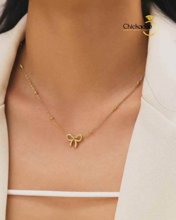 18K Gold Plated Stainless Steel Dainty Bow Knot Necklace