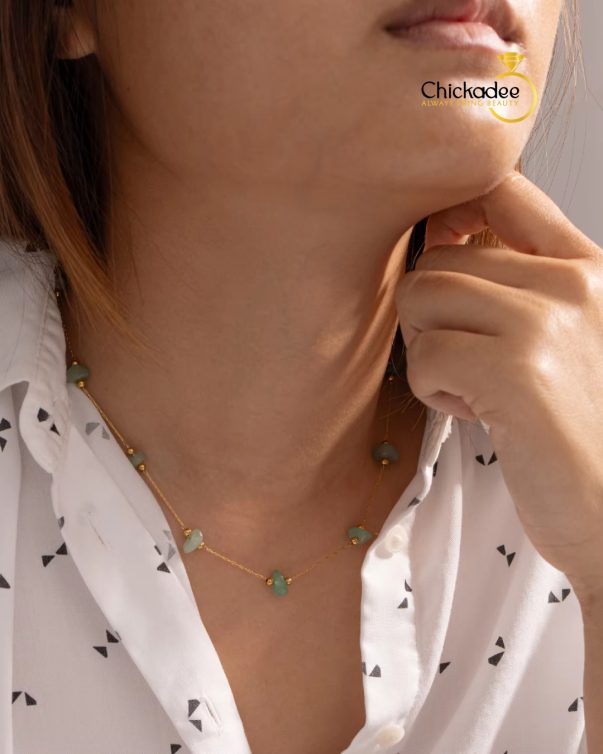 18K Gold Plated Stainless Steel Natural Stone Beads Choker Necklace & Bracelets