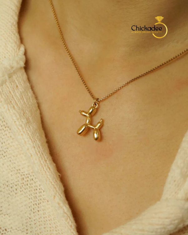 18k Gold Plated Stainless Steel Animal Pet Puppy Charm Balloon Dog Necklace