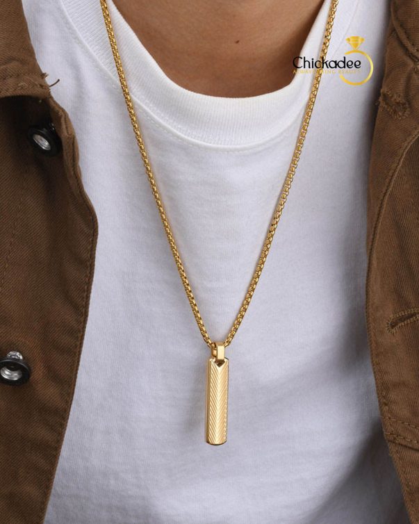 18K Gold plated Stainless Steel Vertical Bar Pendant Necklaces