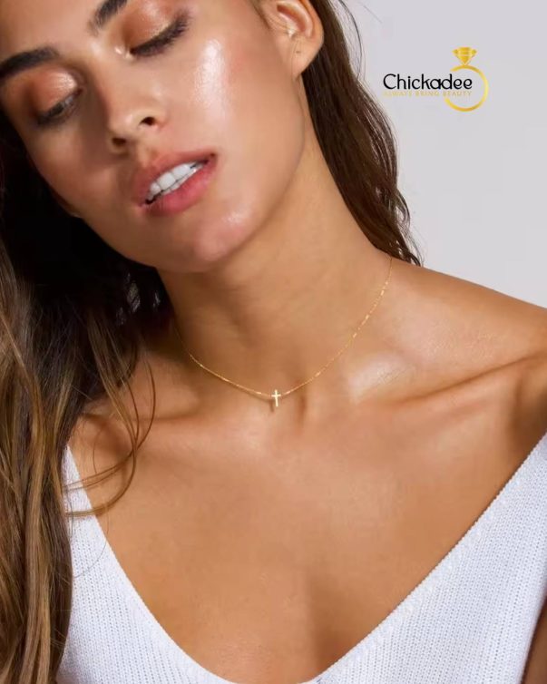 18K Gold Plated Tiny Chain Cross Necklace- Style 01