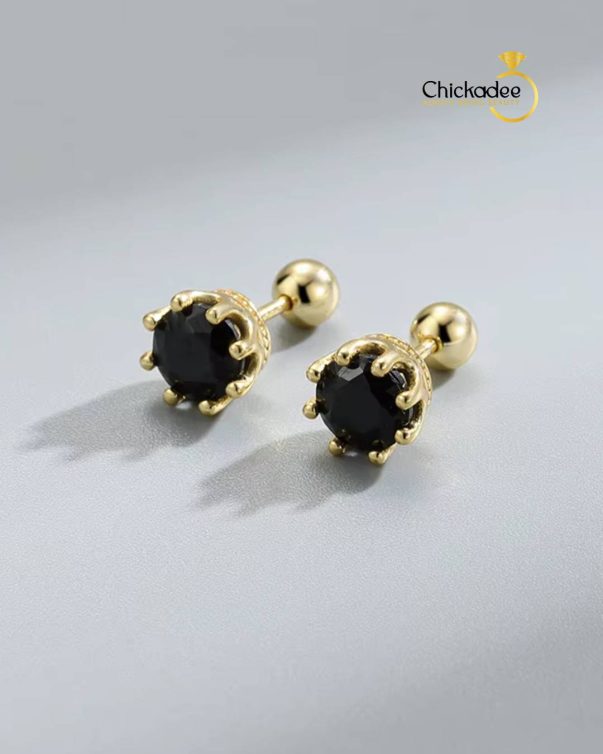 925 Sterling Silver Large Crown Set Cz Korean Screw Back Earrings- 4mm