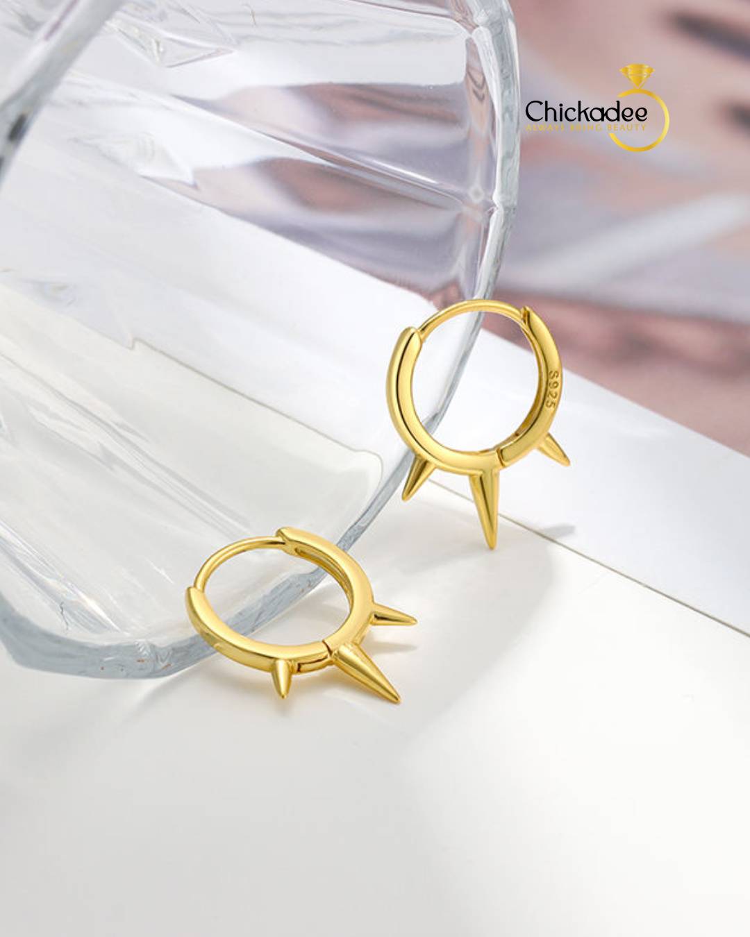 925 Sterling Silver Rivet Hoops Gold Plated Spike Huggies Earrings Set4