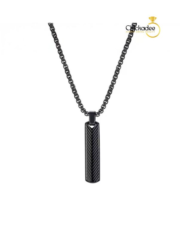 Black Stainless Steel Vertical Bar Pendant Necklaces