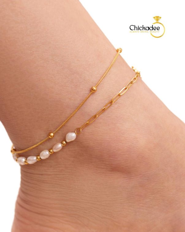 316L Stainless Steel Snake Chain &  Freshwater Pearl Bead Anklets