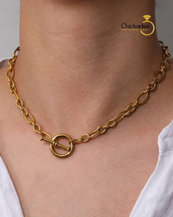18K Gold Plated Chunky Link Chain Toggle Necklace