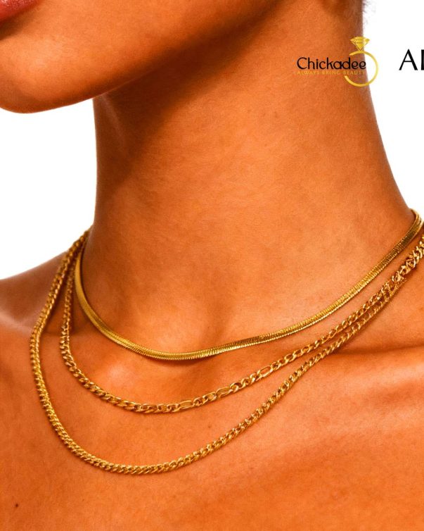Gold Plated Stainless Steel Stacked Double Necklace for Dinner Party