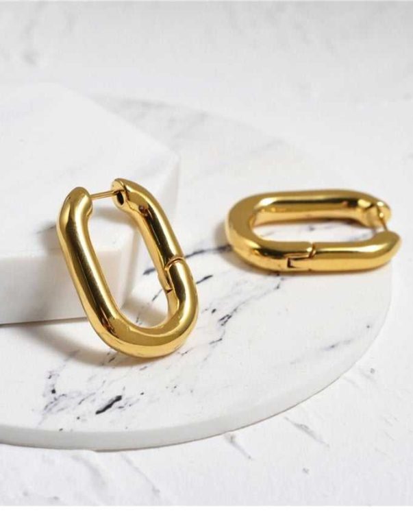 18k Gold Plated Stainless Steel Modern Simple Gold Thick Oval Hoop Earring