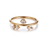 18K Gold Plated Stainless Steel  Round White Crystal Ring