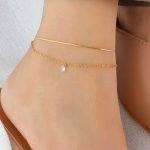 18K Gold Plated Stainless Steel Double Layer Chain Charm Zircon Anklets