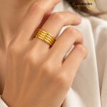 18K Gold Plated 316L Waterproof Stainless Steel Four Layer Ring - Size 6