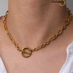 18K Gold Plated Chunky Link Chain Toggle Necklace
