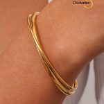 18K Gold Plated Stainless Steel Cuff Bangle Bracelets