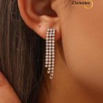 18K Gold Plated Stainless Steel Luxury Shining Crystal Zircon Tassel Earrings