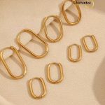 18K Gold Plated Stainless Steel Minimalist Rectangle Hoop Earrings