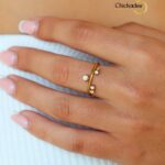18K Gold Plated Stainless Steel  Round White Crystal Ring