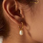 18K Gold Plated Stainless Steel Star Freshwater Pearl Earrings