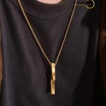 18K Gold Plated Stainless Twisted Vertical Bar Pendant Necklace