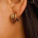 18K Gold Plated Stainless steel Minimalist Triple Hoop Stud Earrings