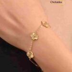 18k Gold Plated Clover Bracelet 5 leaf design 9mm