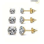 925 Silver Stud Earrings Set for Women 4mm 5mm 6mm