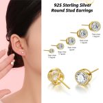 925 Sterling Silver  Round Diamond Stud Earrings
