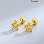 925 Sterling Silver Simple Tiny Skeleton Pentagram Minimalist Earrings