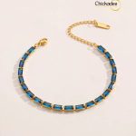 Luxury Baguette Birthstone Cubic Zirconia Bracelet- Blue