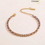 Luxury Baguette Birthstone Cubic Zirconia Bracelet- purple