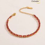 Luxury Baguette Birthstone Cubic Zirconia Bracelet- Red