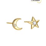 925 Sterling Silver Star Moon Minimalist Stud