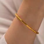 18k Gold Plated Stainless Steel Bamboo Bangles Bracelet