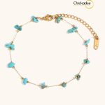 Blue Natural Stone Stainless Steel Anklets