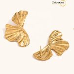 Bold Textured Twisted Fan Leaf Statement Earrings