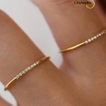 CZ Zircon Stone Inlaying Pave 1mm Thin Band Ring