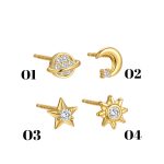 Small Round CZ Sun Moon Star Planet Stud Earrings