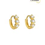 925 Sterling Silver Set Three CZ Round Hoops Earrings
