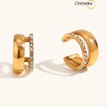 Double Layer Crystal Rhinestone C Shape Clip Earrings