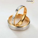 Gold Engagement Rings for Couples, Forever Love Engraved Promise Rings